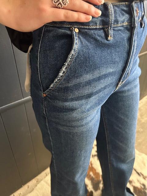 Slanted Pocket High Rise Wide Leg Jeans* Product Image