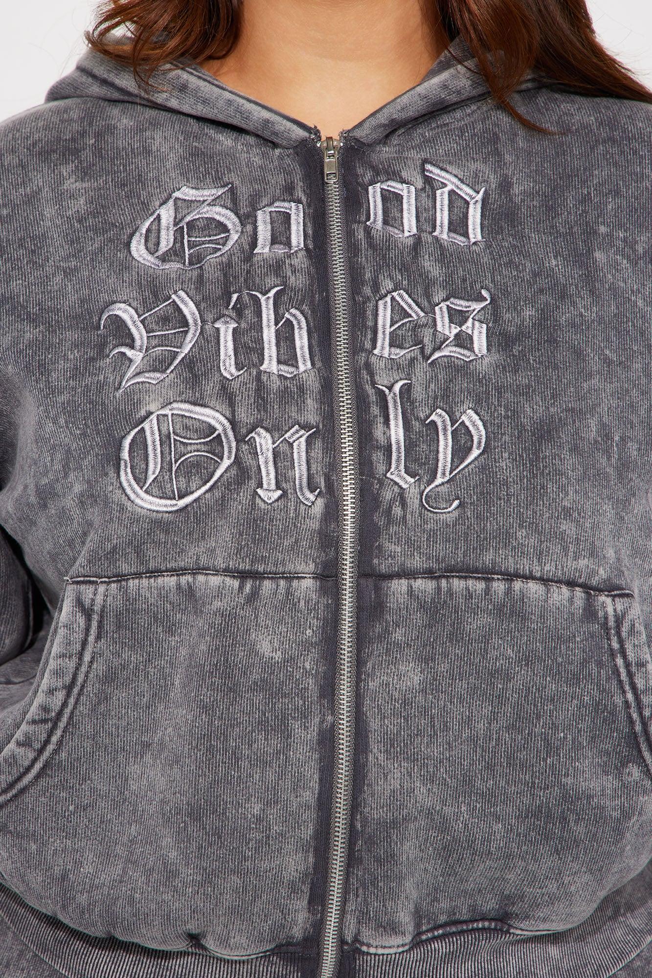 Good Vibes Washed Zip Front Hoodie - Grey/combo Product Image