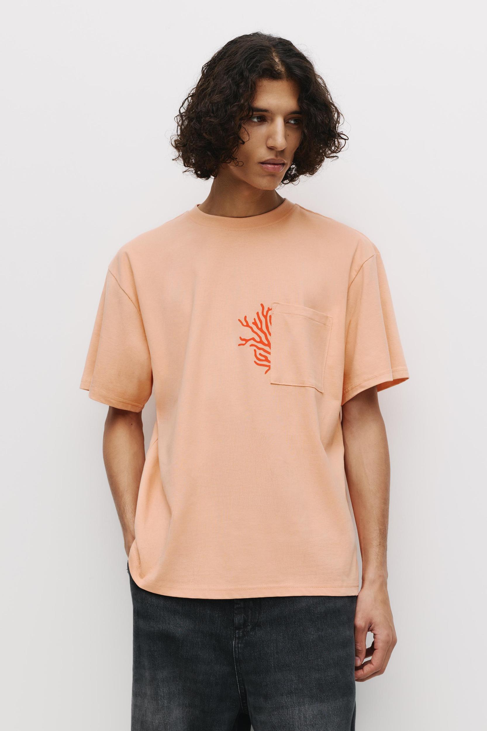 Orange T-shirt with pocket Product Image