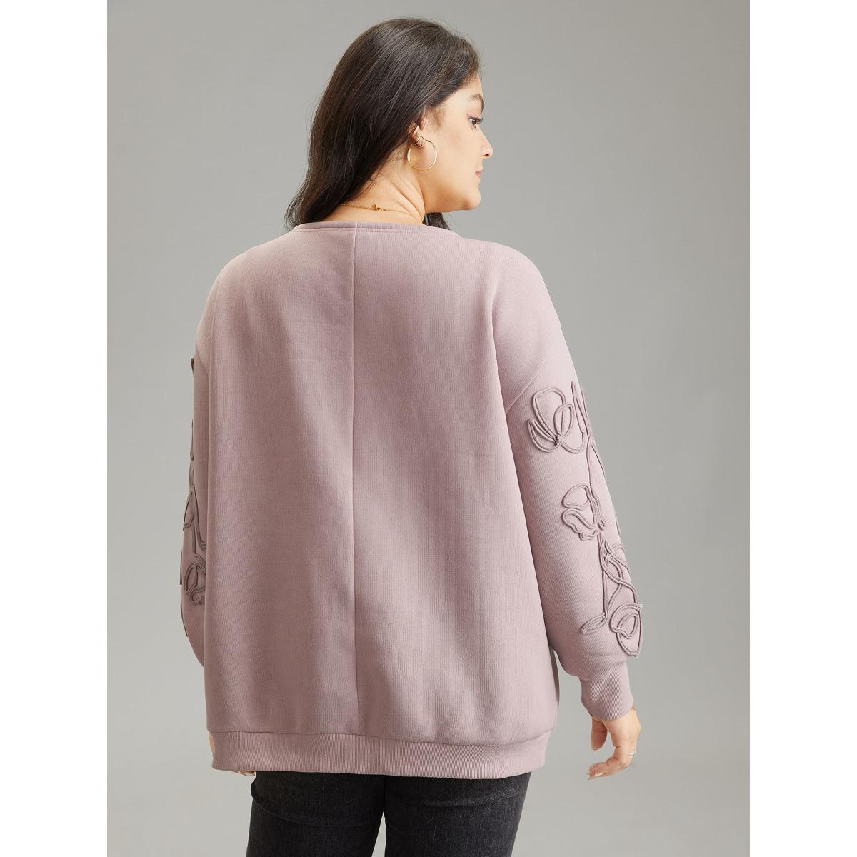 Plus Size Stereo Flower Design Rib Knit Jacket Women Rouge Texture Pocket Everyday Jackets BloomChic 18-20/2X Product Image