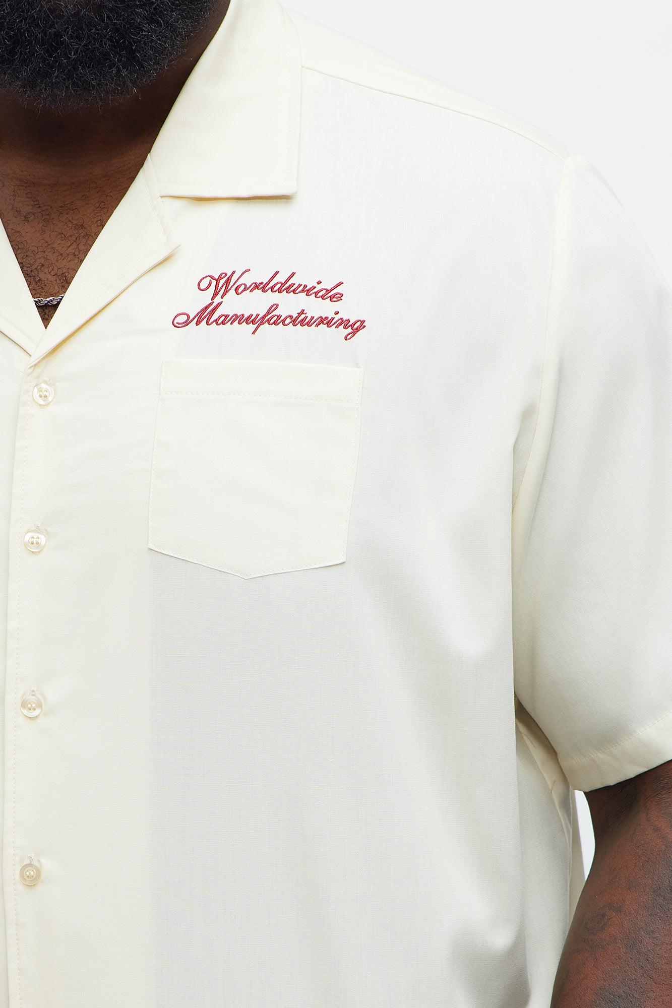 Cropped Worldwide Manufacturing Button Up Shirt - Cream Male Product Image
