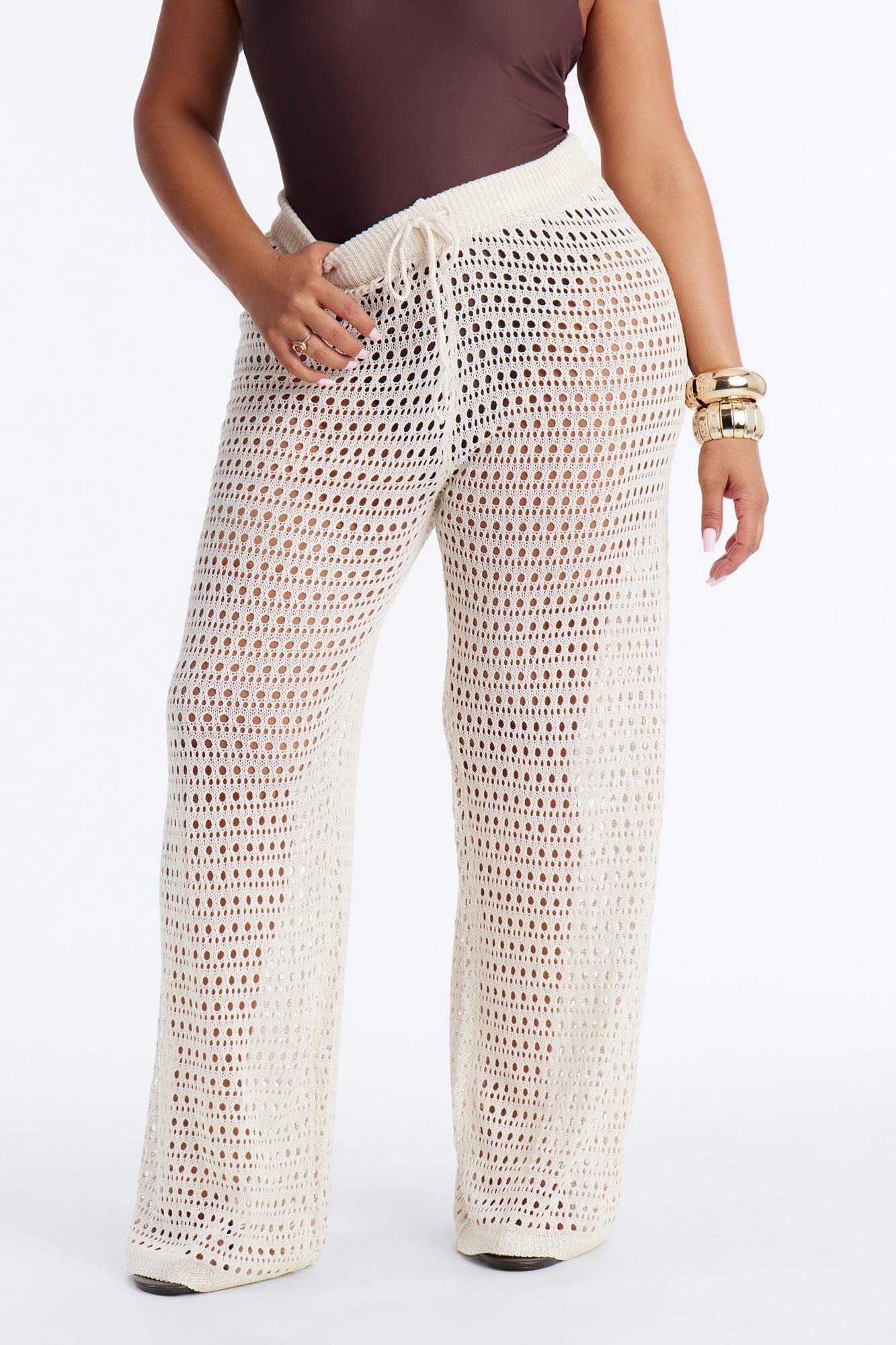 Temptress Textured Knit Swim Cover Up Pant - Cream Female Product Image
