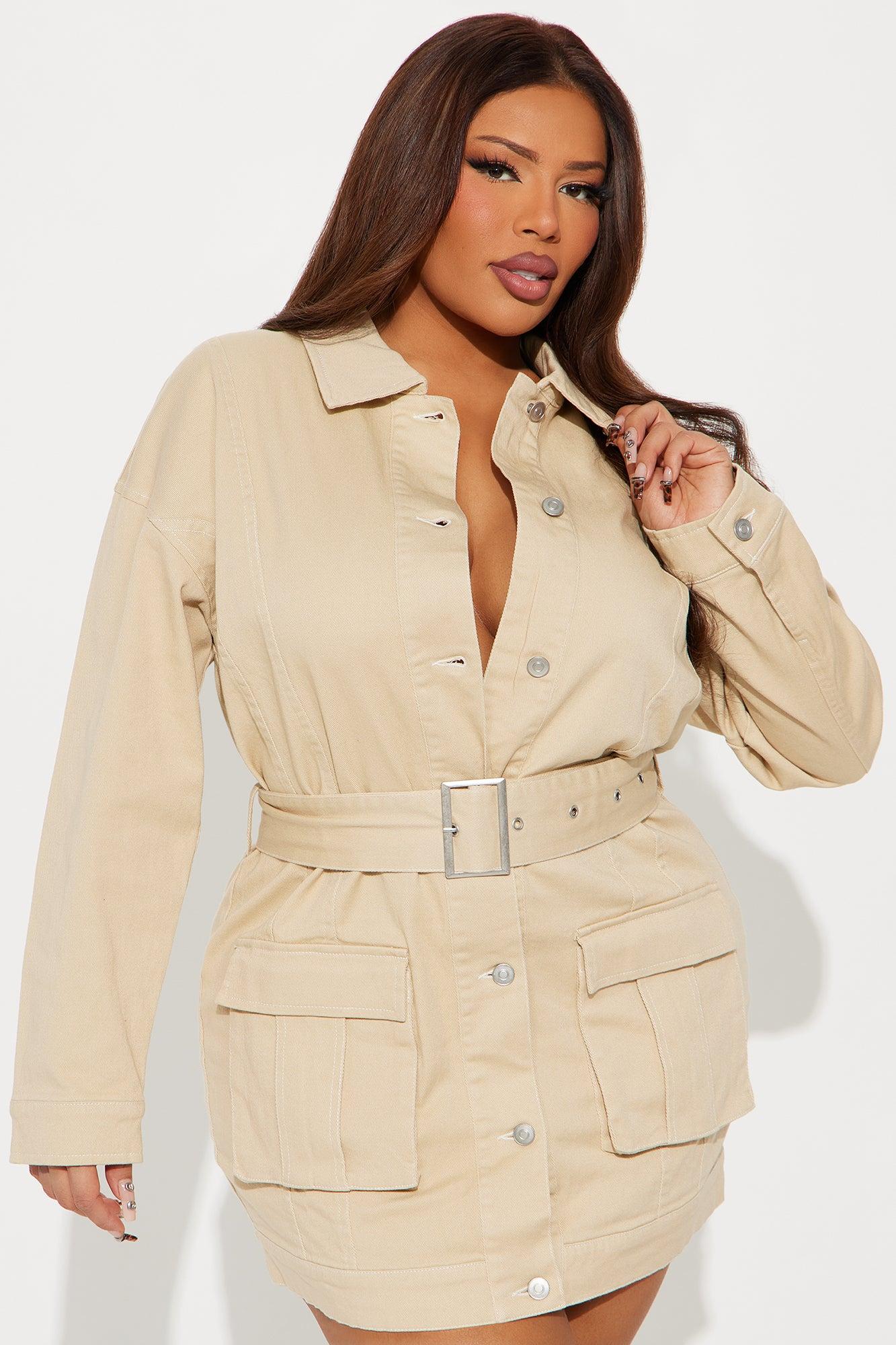 Stephanie Denim Mini Dress - Khaki Product Image