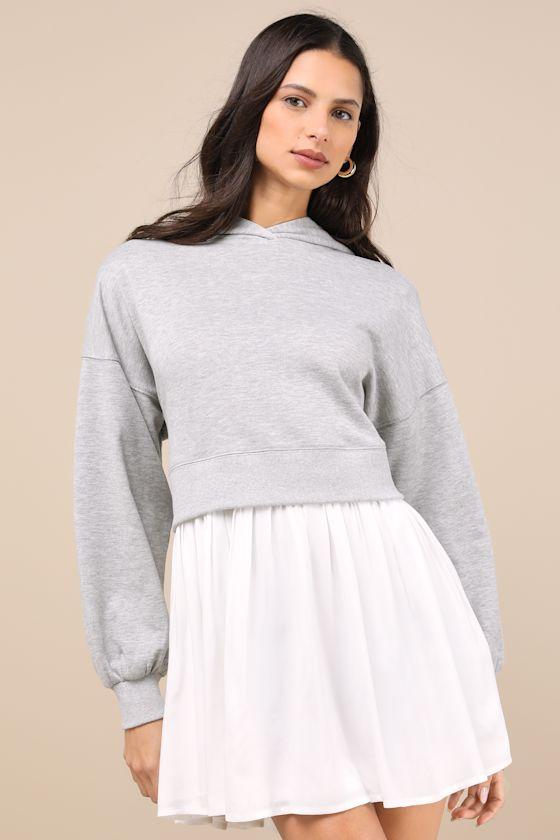 Serene Sweetness Heather Grey Layered Sweatshirt Mini Dress Product Image