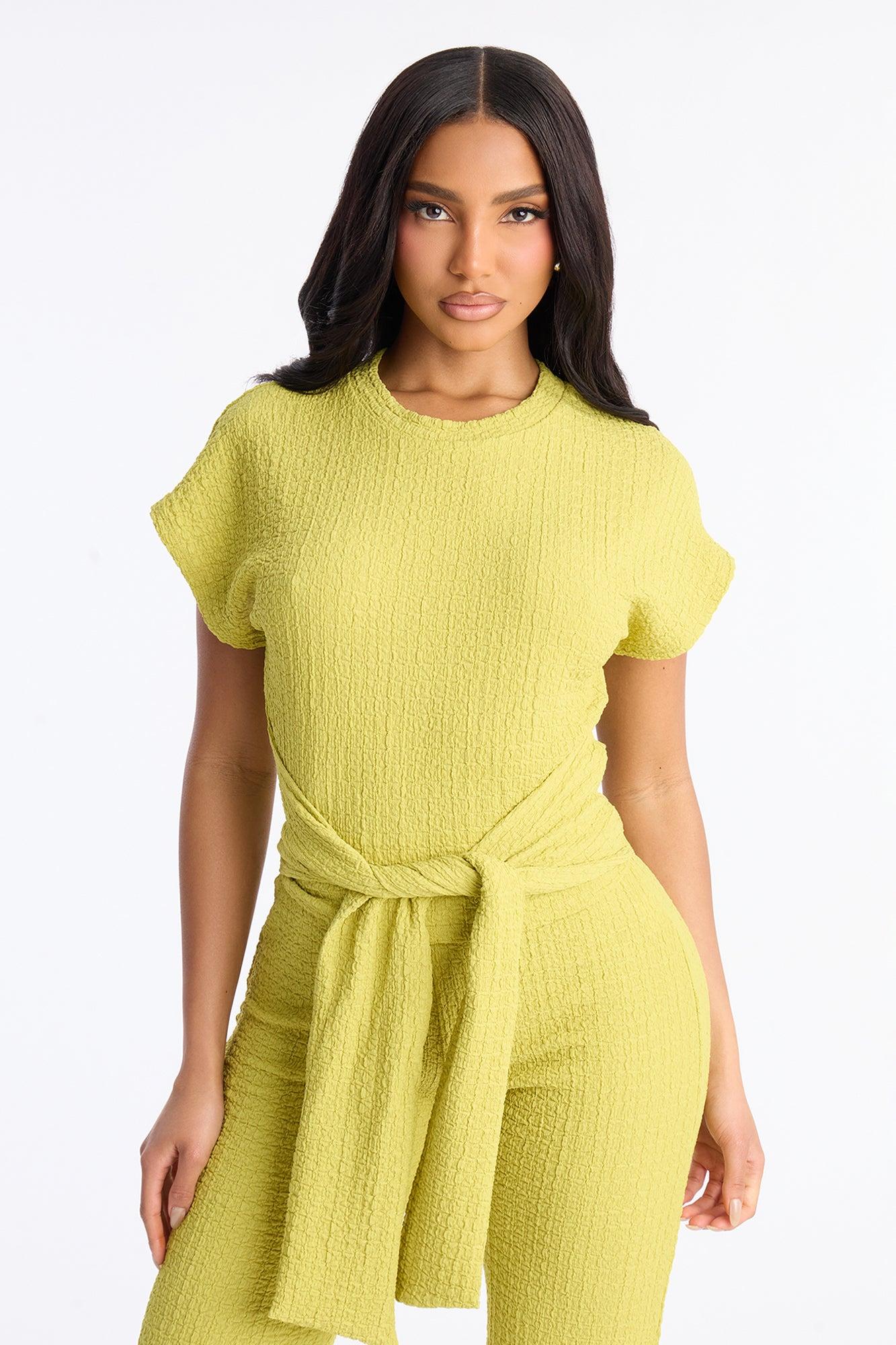 Clementine Textured Pant Set - Chartreuse Female Product Image