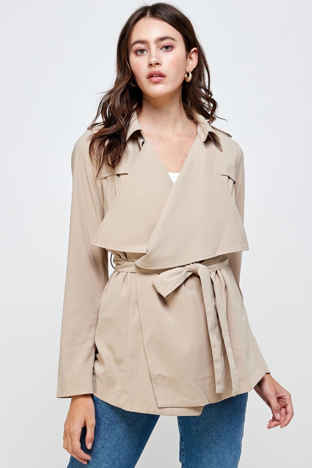 Draped Collar Trench Coat Jacket Top Product Image