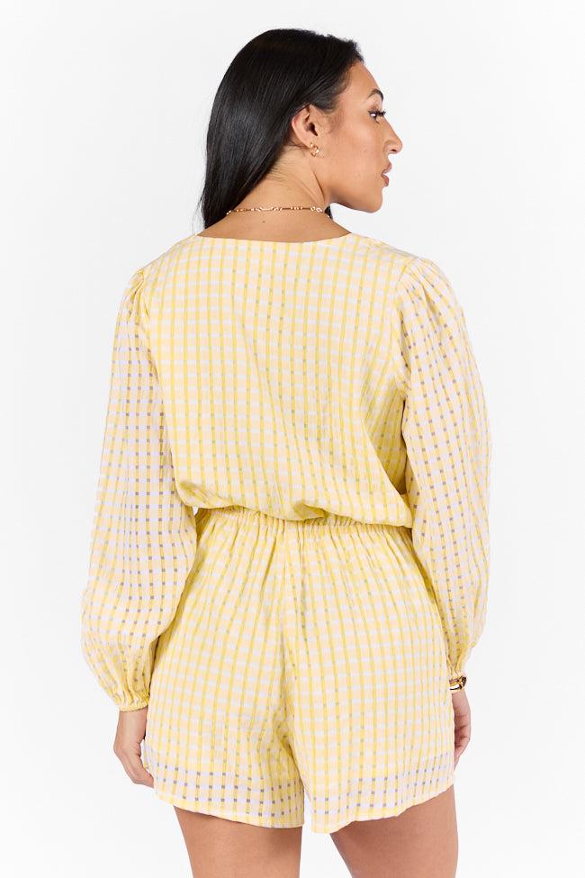 Set On You Yellow Gingham Long Sleeve Romper FINAL SALE Product Image