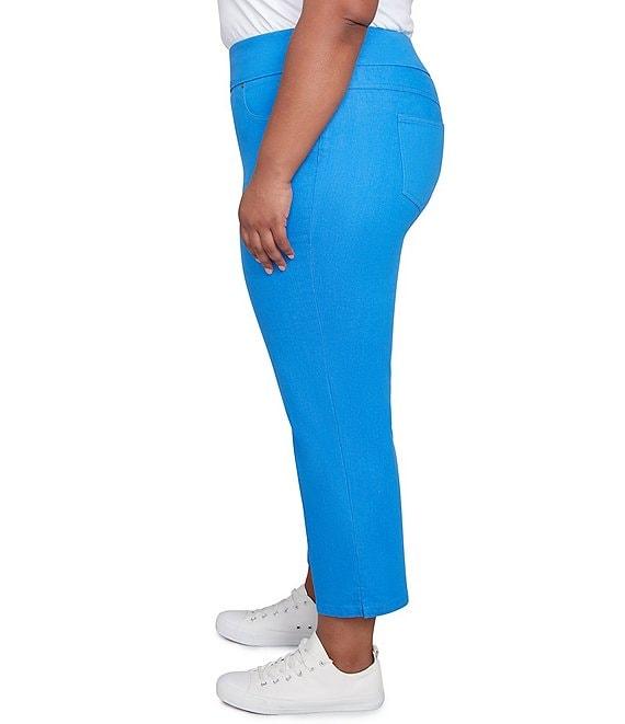 Ruby Rd. Plus Size Stretch Colored Denim Straight Leg Side Vented Hem Faux Front Pocket Ankle Pants Product Image