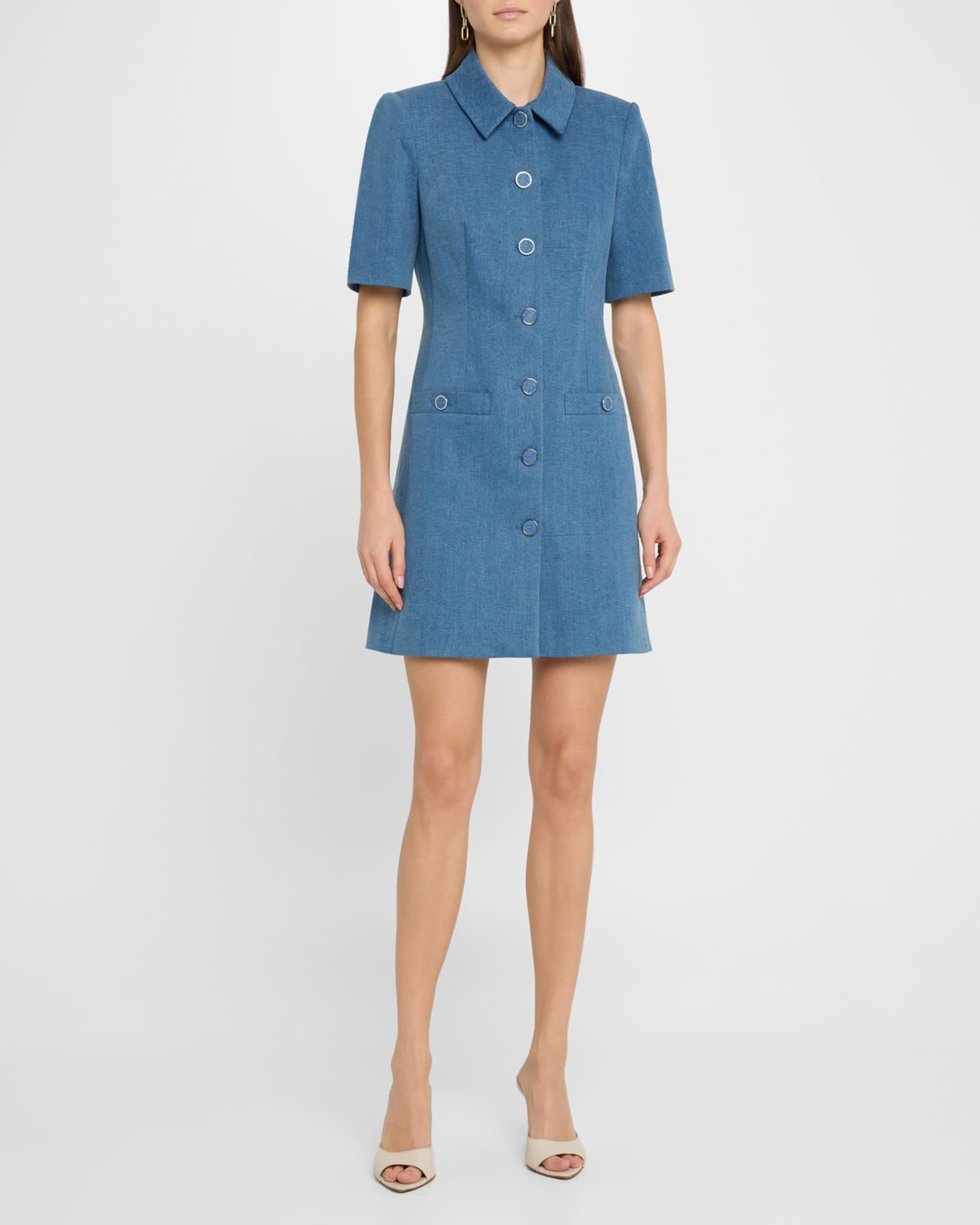 Paige Short-Sleeve Denim Mini Dress Product Image