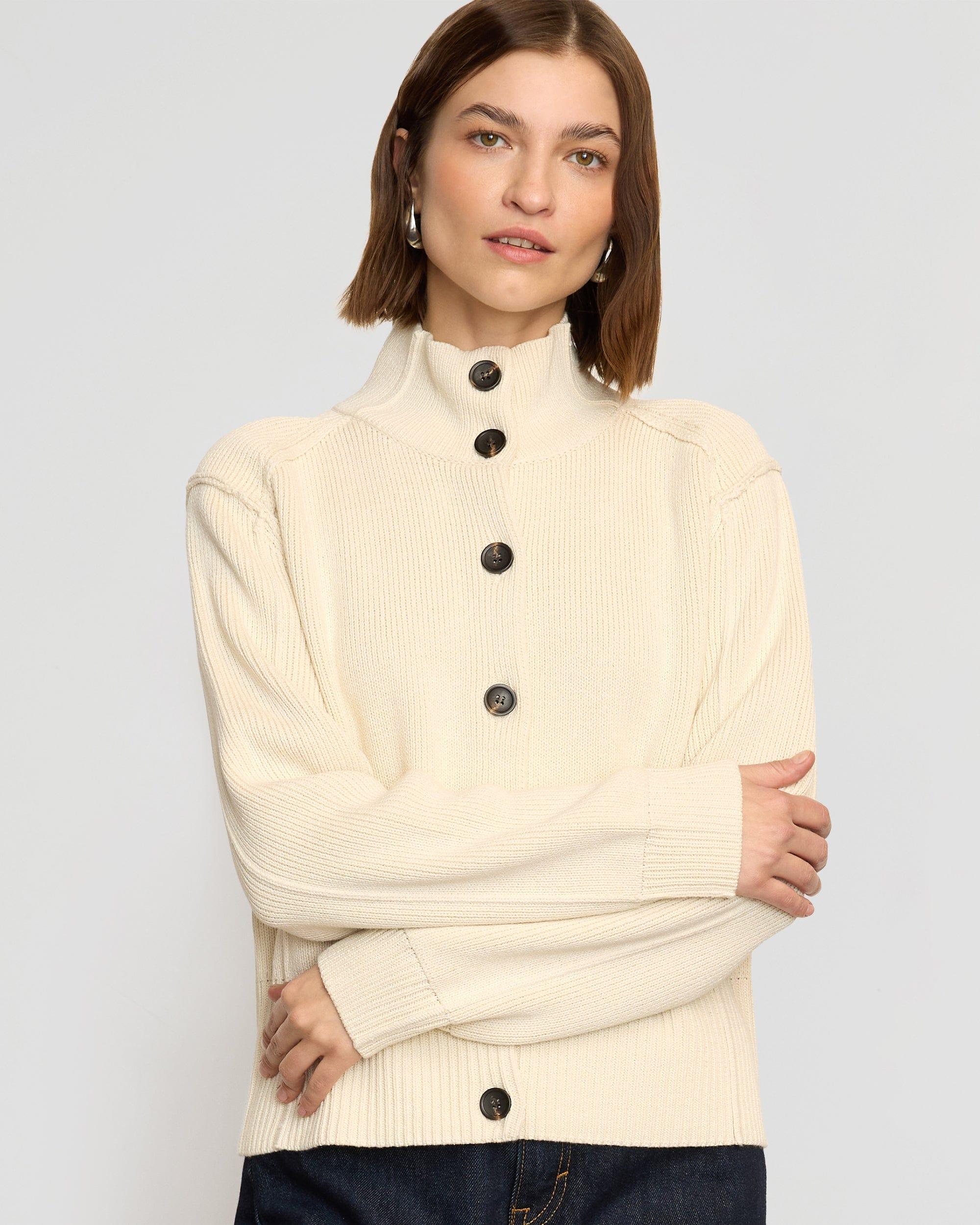 Clove Button Mock-Neck Knit Cardigan Product Image