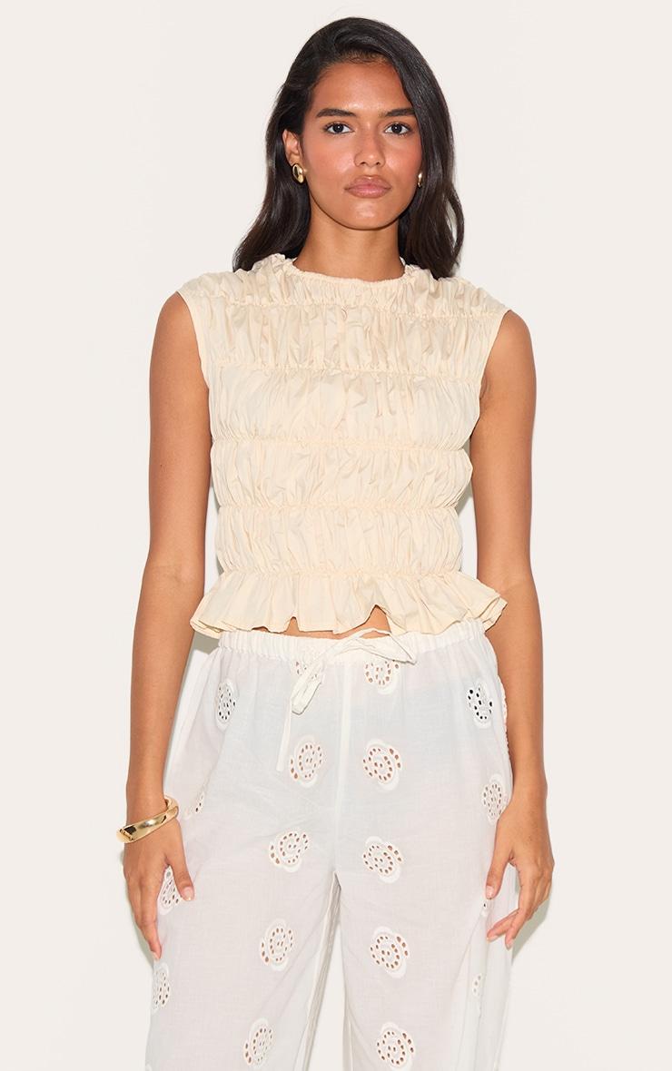 Almond Shirred Boatneck Fitted Top Product Image