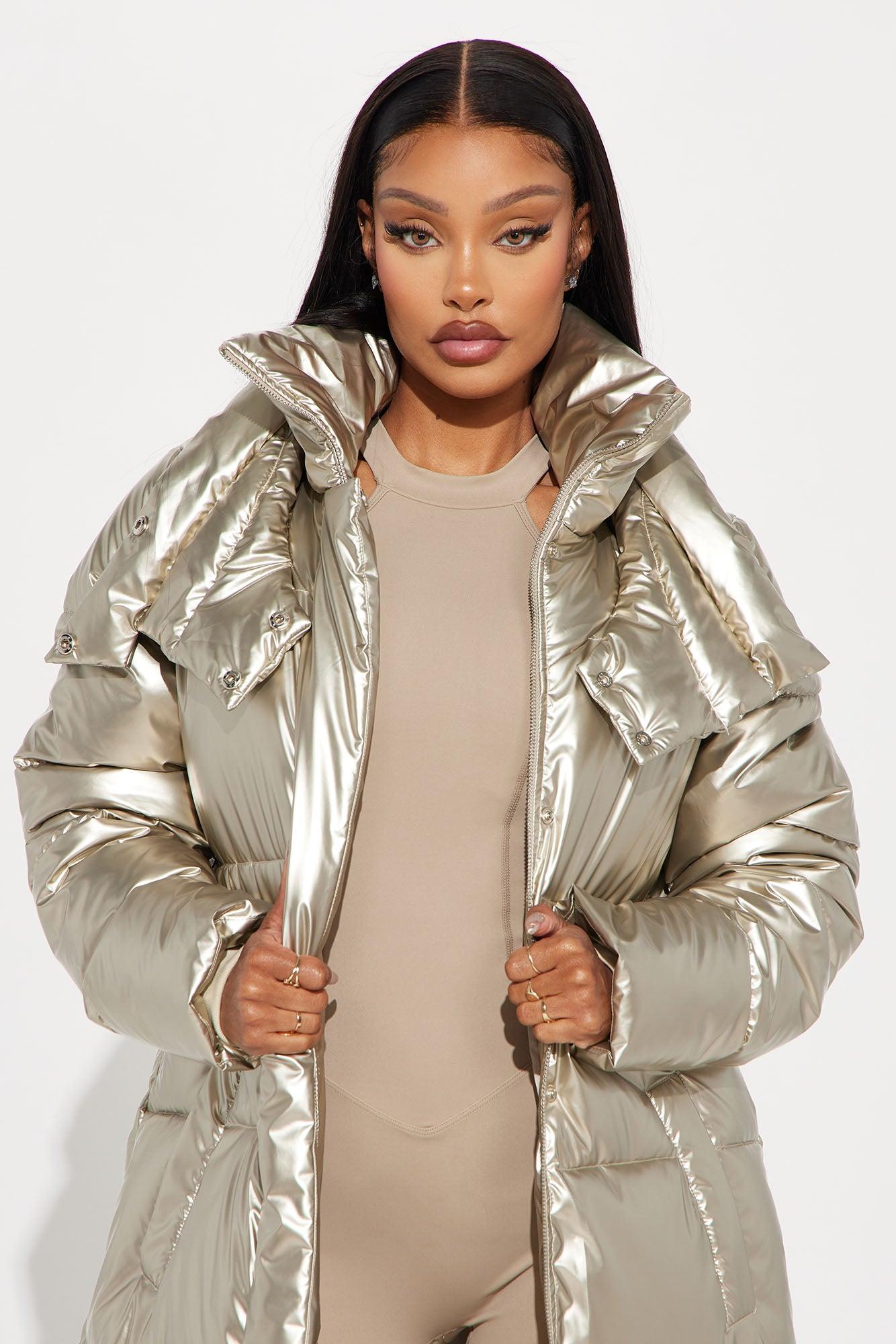 Not Sorry About It Metallic Puffer - Gold Product Image