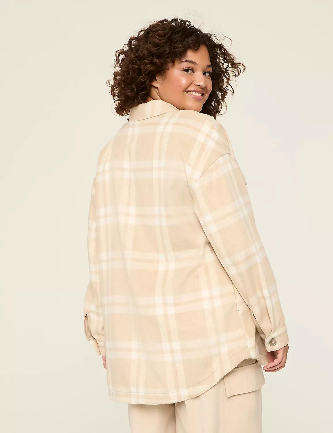 Button-Front Plaid Shacket Product Image