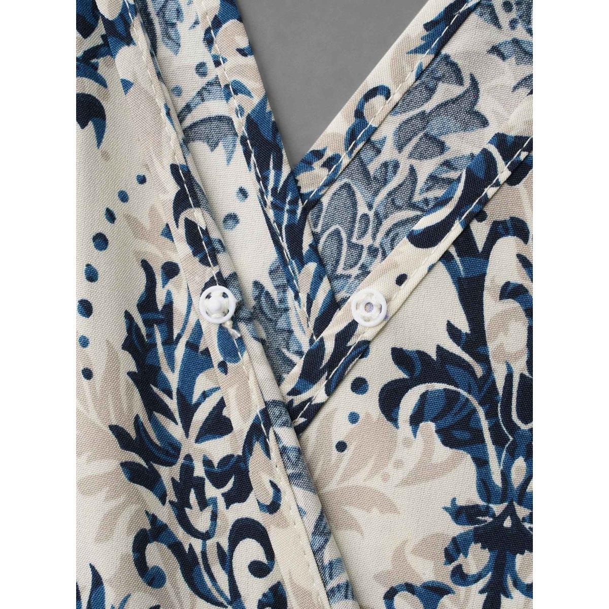 Plus Size Mediumblue Surplice Neck Ornate Print Ties Straight-Leg Jumpsuit Women Boho Half Sleeve Overlap Collar Vacation Loose Jumpsuits BloomChic 10/M Product Image