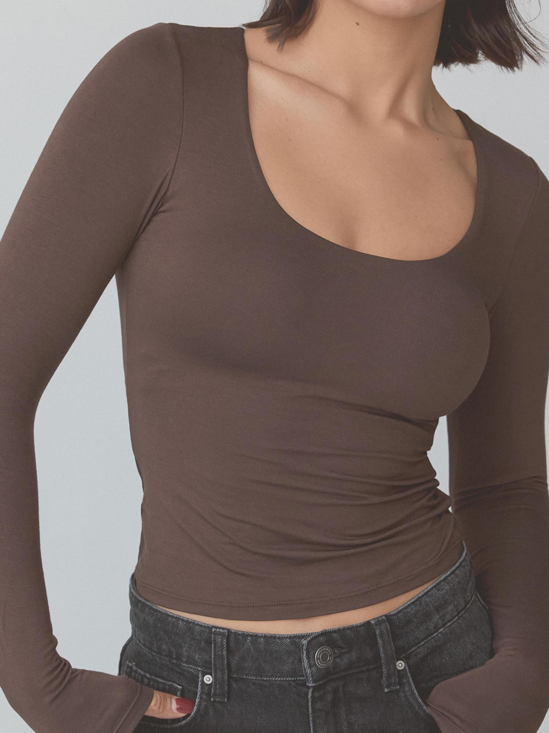 Scoop Neck Braless Long Sleeve Product Image