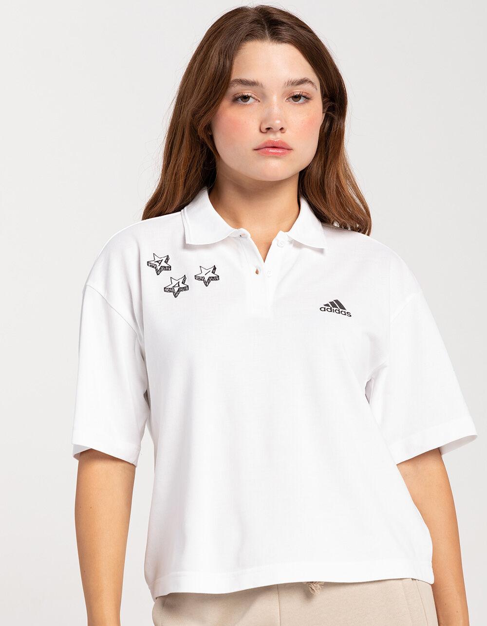 ADIDAS Scribble Embroidery Womens Polo Shirt - WHITE Product Image