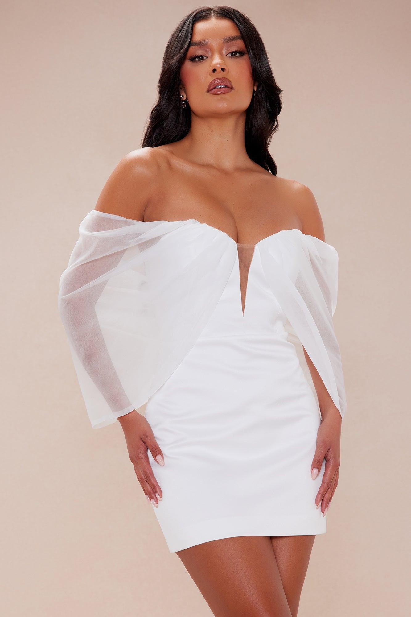 Elise Satin Mini Dress - White Product Image