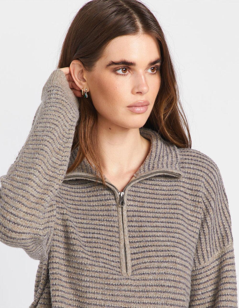 VOLCOM Sun Of Sand Womens Striped Quarter Zip Sweater - GRAY Product Image