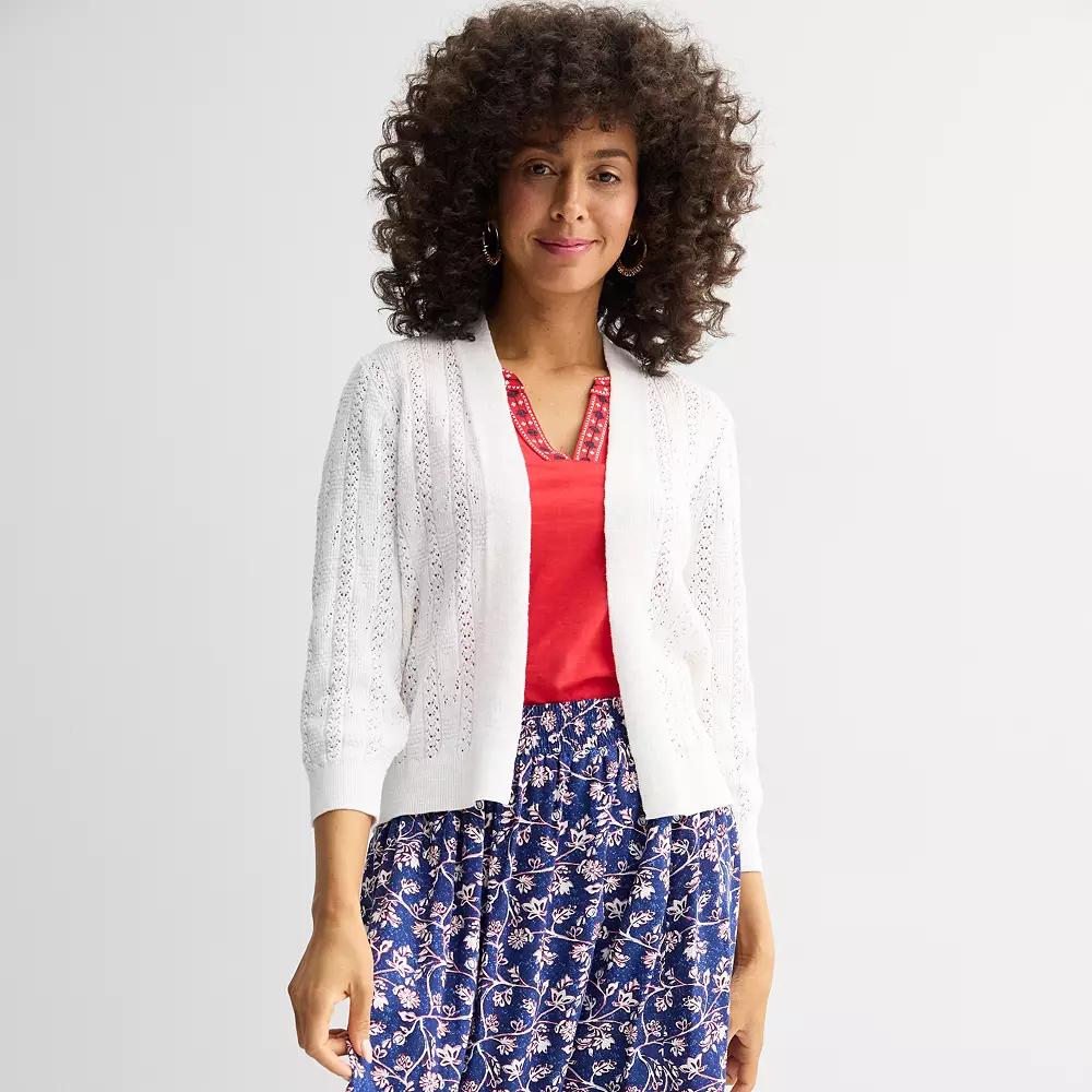 Women's Croft & Barrow® Pointelle Basket Open Front Cardigan, Size: Small, Bright White Product Image