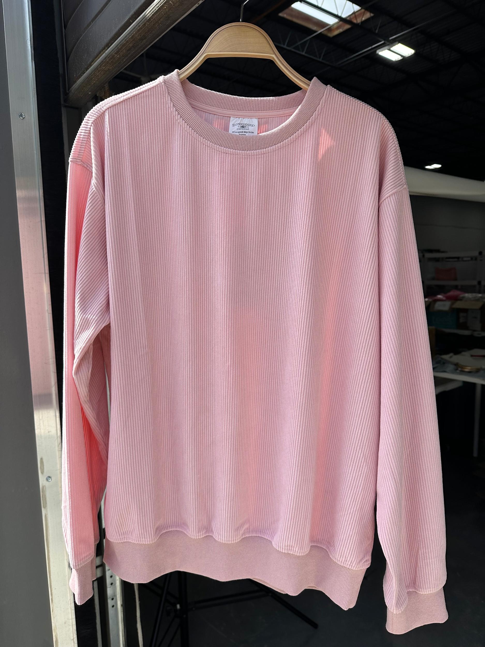 Light Pink Basic Corduroy Sweatshirt Product Image