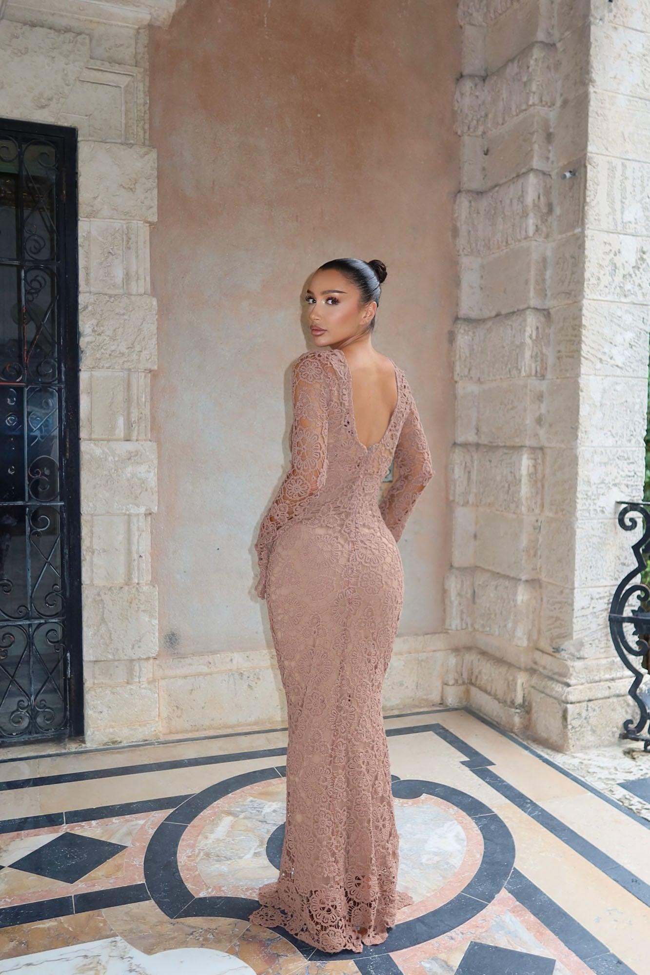 On The Shore Crochet Maxi Dress - Chocolate Female Product Image