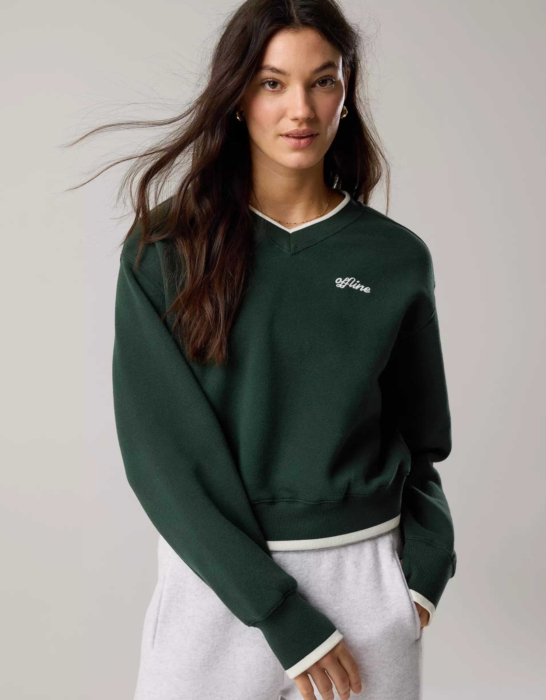 OFFLINE By Aerie Cloud Fleece V-Neck Crew Sweatshirt Product Image