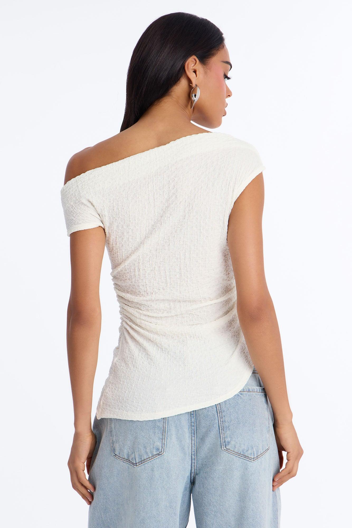 Tropical Tease Textured Off Shoulder Short Sleeve Top - Ivory Female Product Image
