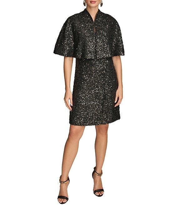 Donna Karan Sequin Tweed Scoop Neck Jacket Dress Product Image