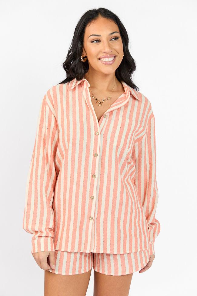 With The Tide Coral Striped Button Up Top FINAL SALE Product Image