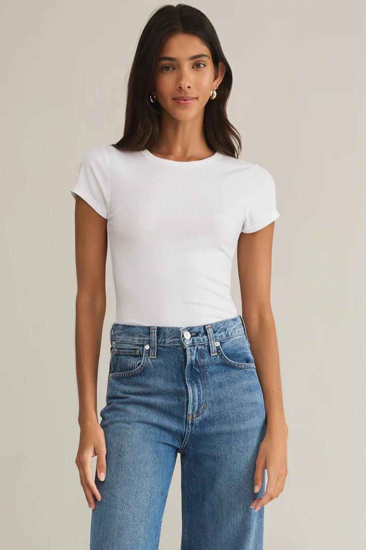 Avery Fitted Rib Tee- White Product Image