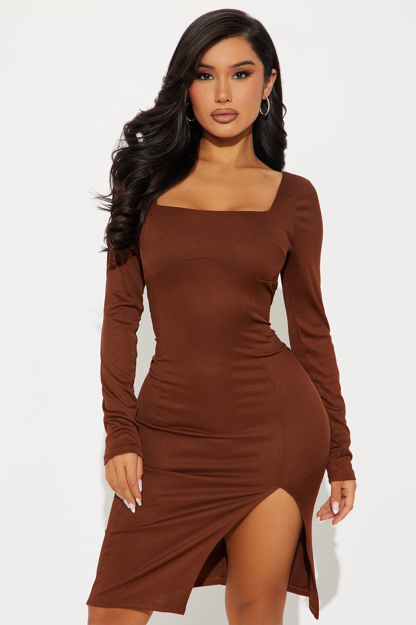 Amelie Ribbed Midi Dress - Chocolate Product Image