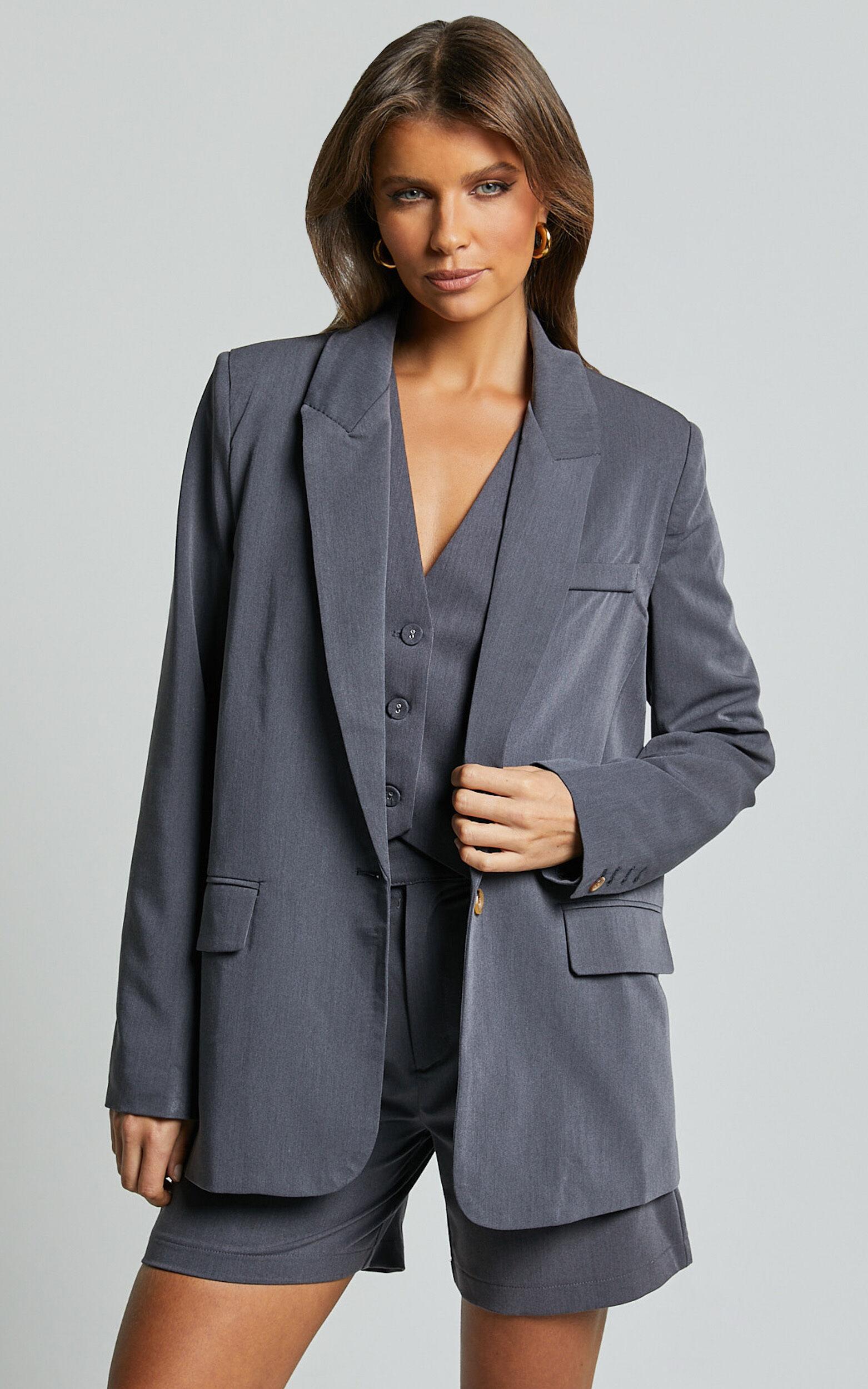 Caralina Blazer - Oversized Single Breasted Blazer in Charcoal Product Image