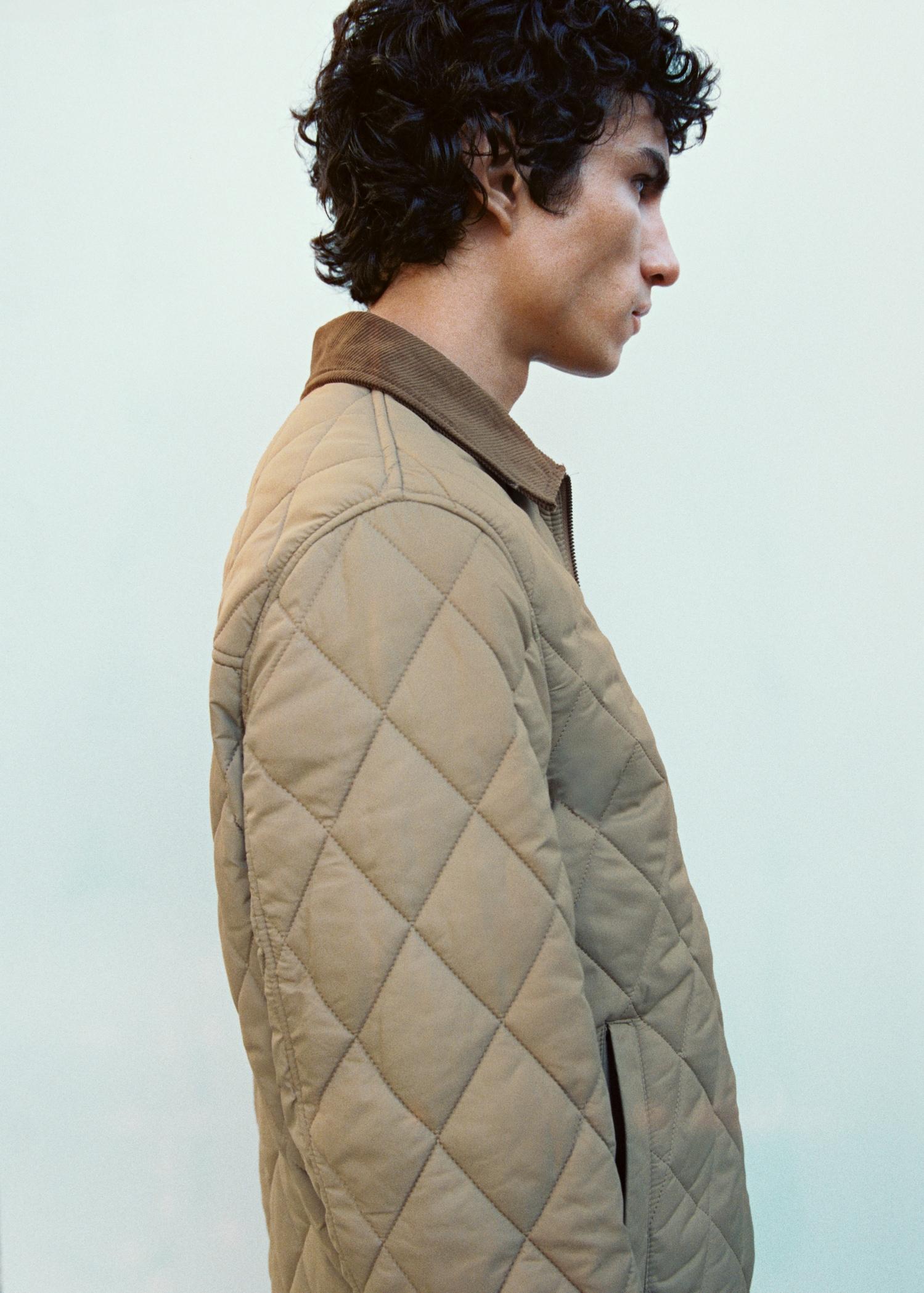Quilted jacket with corduroy collar - Men | MANGO USA Product Image