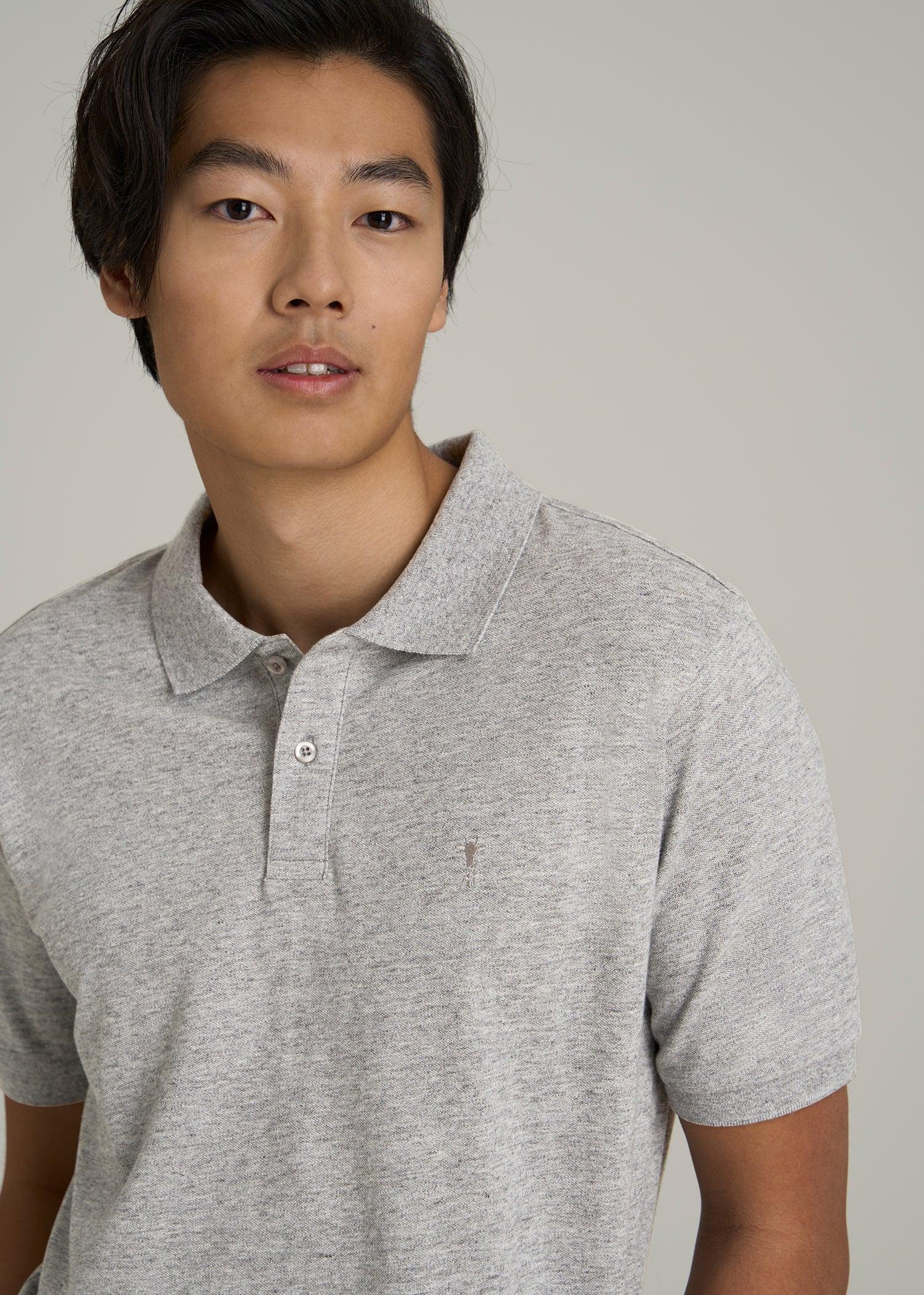 Classic Polo with Embroidered Logo for Tall Men in Heathered Grey Male Product Image