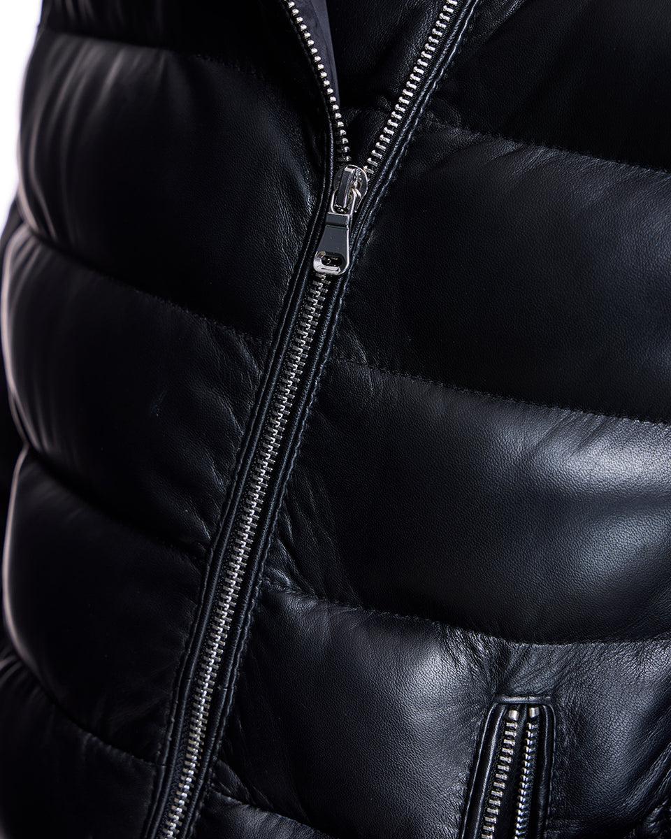 Horizontal Down Filled Leather Jacket Product Image