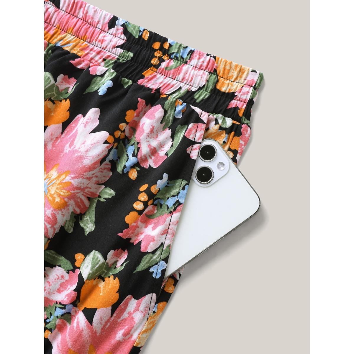 Plus Size Rayon Blushing Floral Print Wide-Leg Pants Women BlackFlower Casual Wide Leg Mid Rise Everyday-Casual Pants BloomChic 14-16/1X Product Image