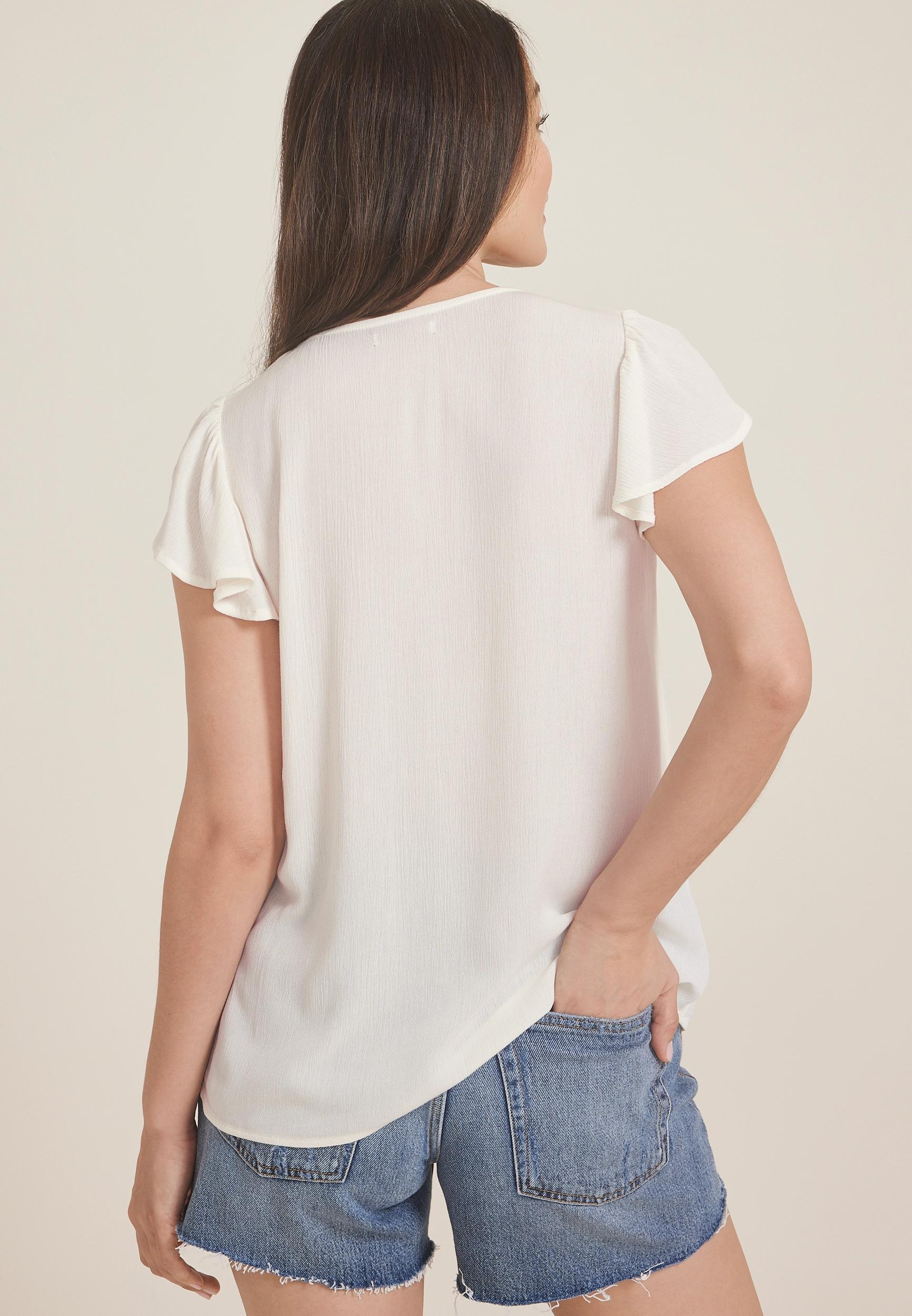 Embroidered Tie Front Blouse Product Image