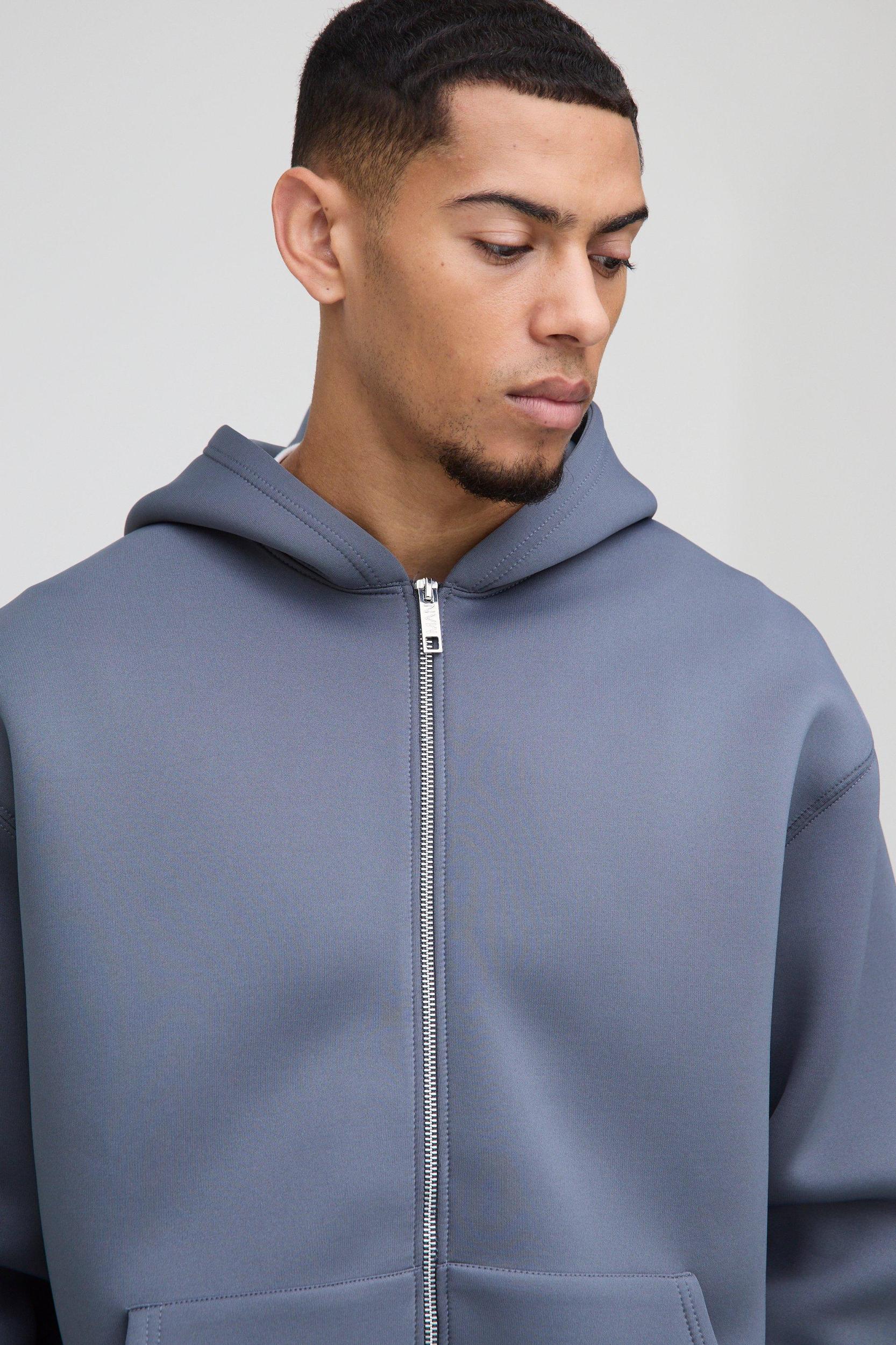 Oversized Zip Through Bonded Scuba Hoodie | boohooMAN USA Product Image