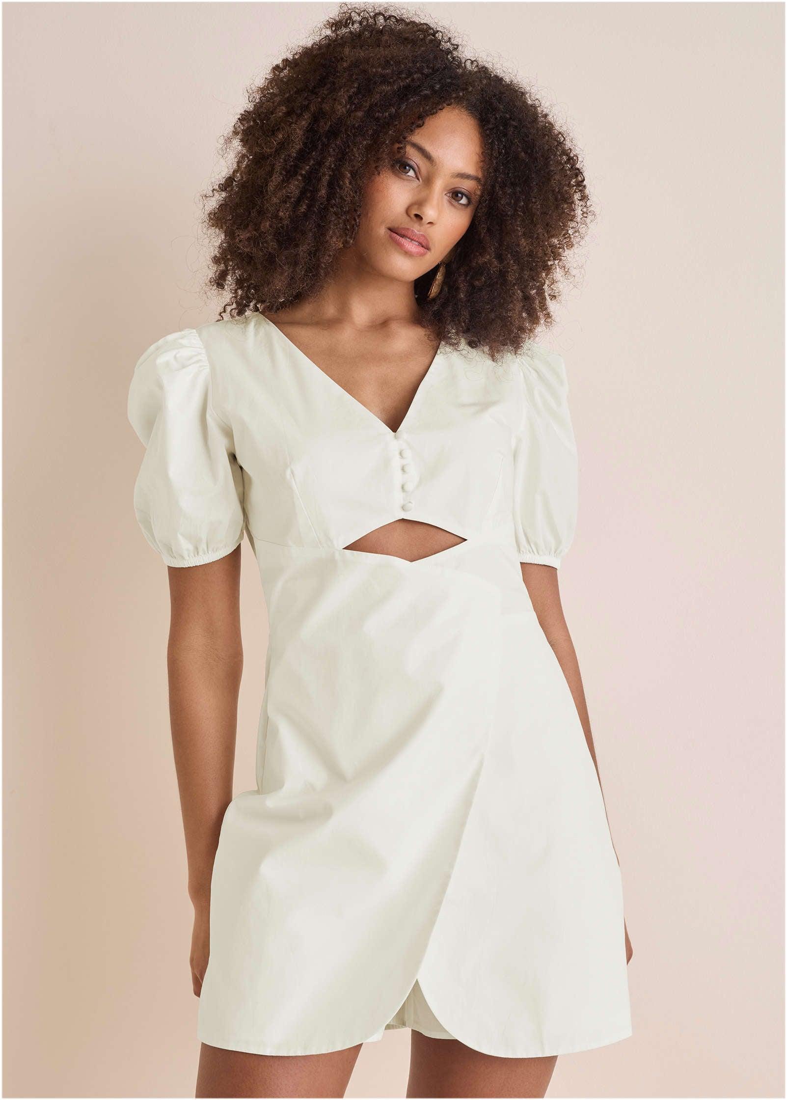 Puff-Sleeve Poplin Romper - Off White Product Image