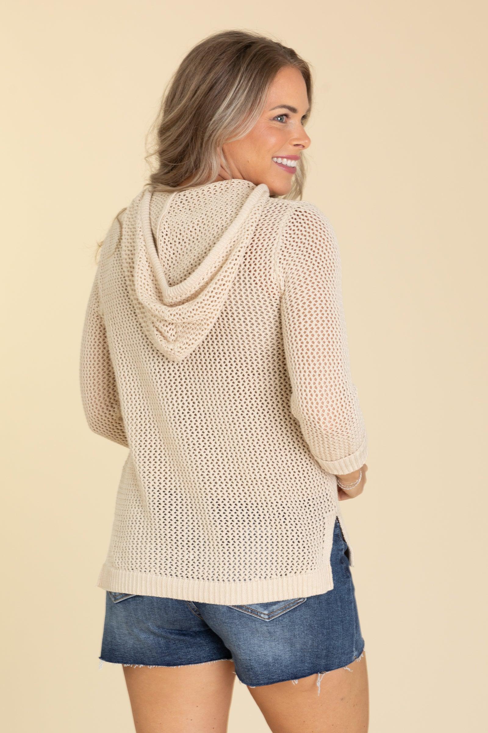 Fish Net Hoodie Lightweight Knit Top Product Image