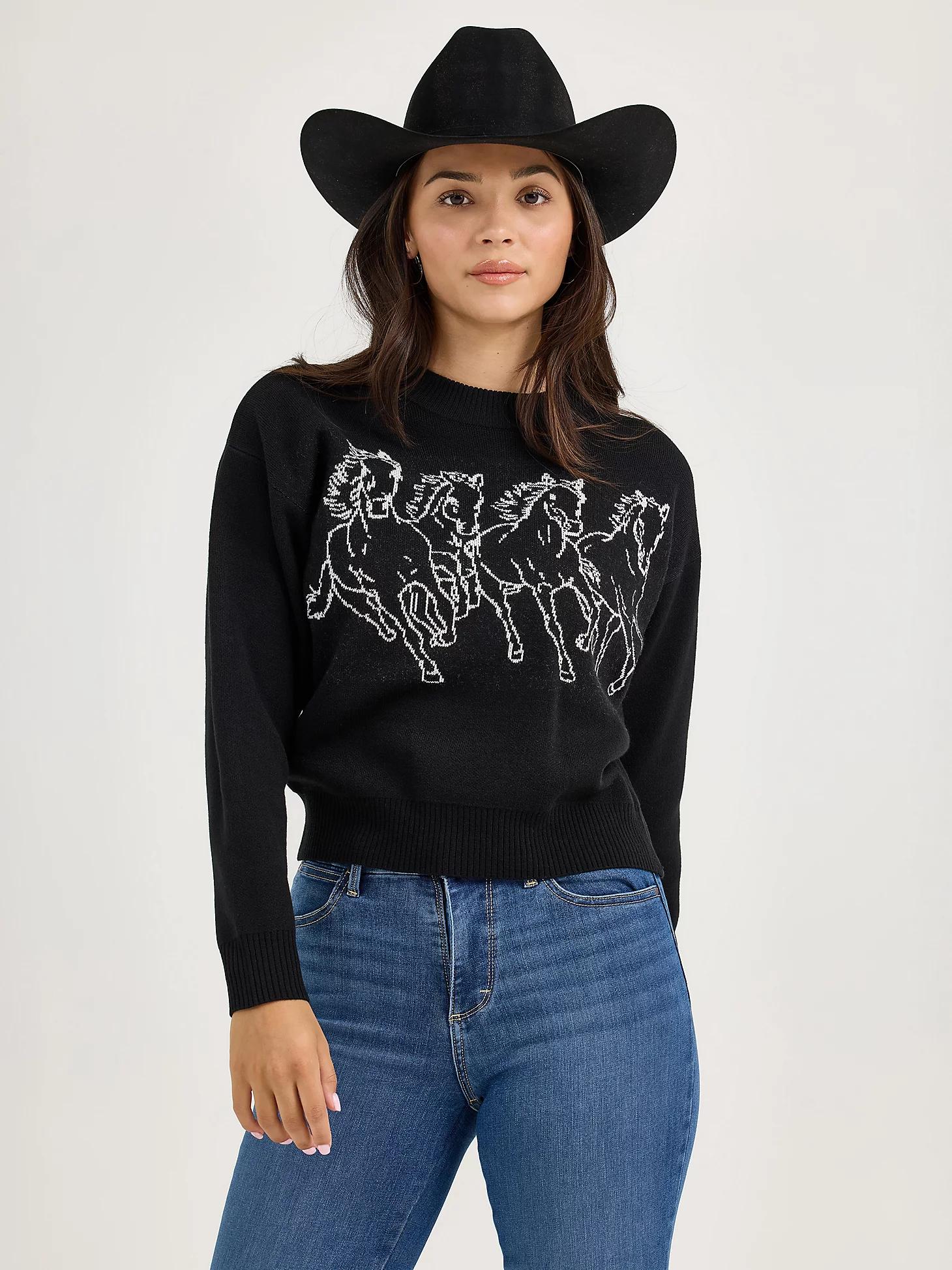 Women's Wrangler Horse Intarsia Crew Neck Sweater Product Image