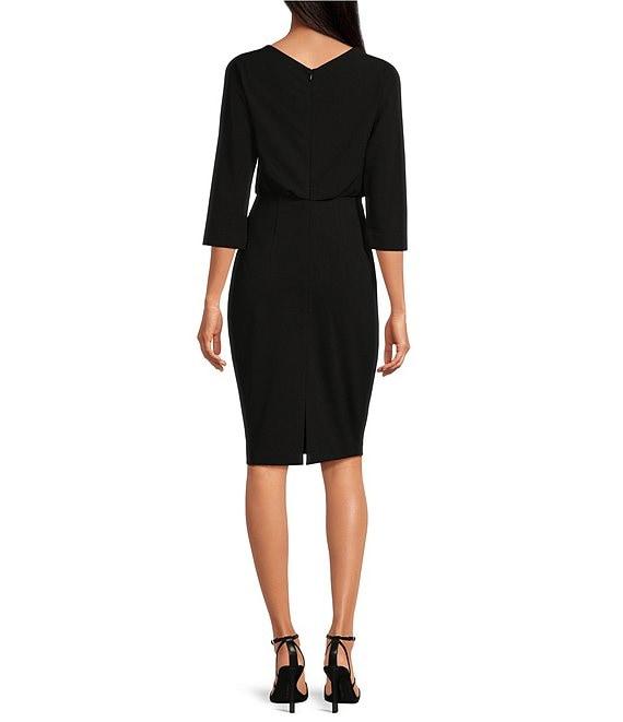 Belle by Badgley Mischka Draped Boat Neck 3/4 Sleeve Blouson Dress Product Image