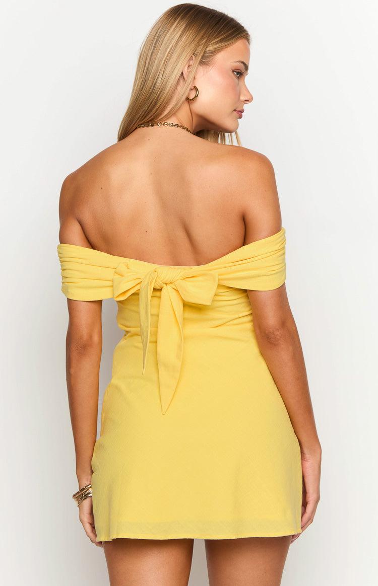 Primrose Yellow Off the Shoulder Mini Dress Product Image