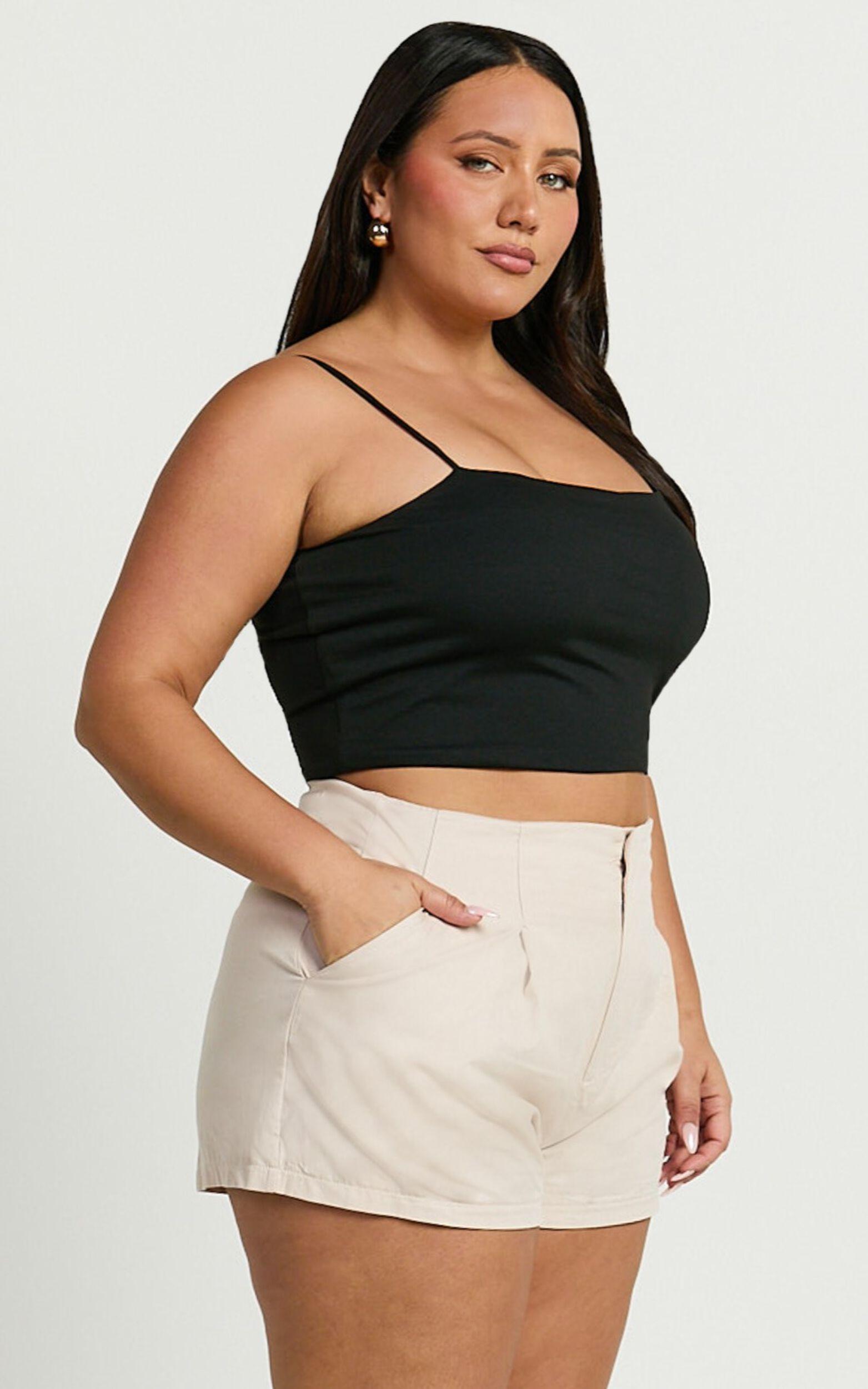 Elyssa Shorts - Pleat Detail Shorts in Beige Product Image