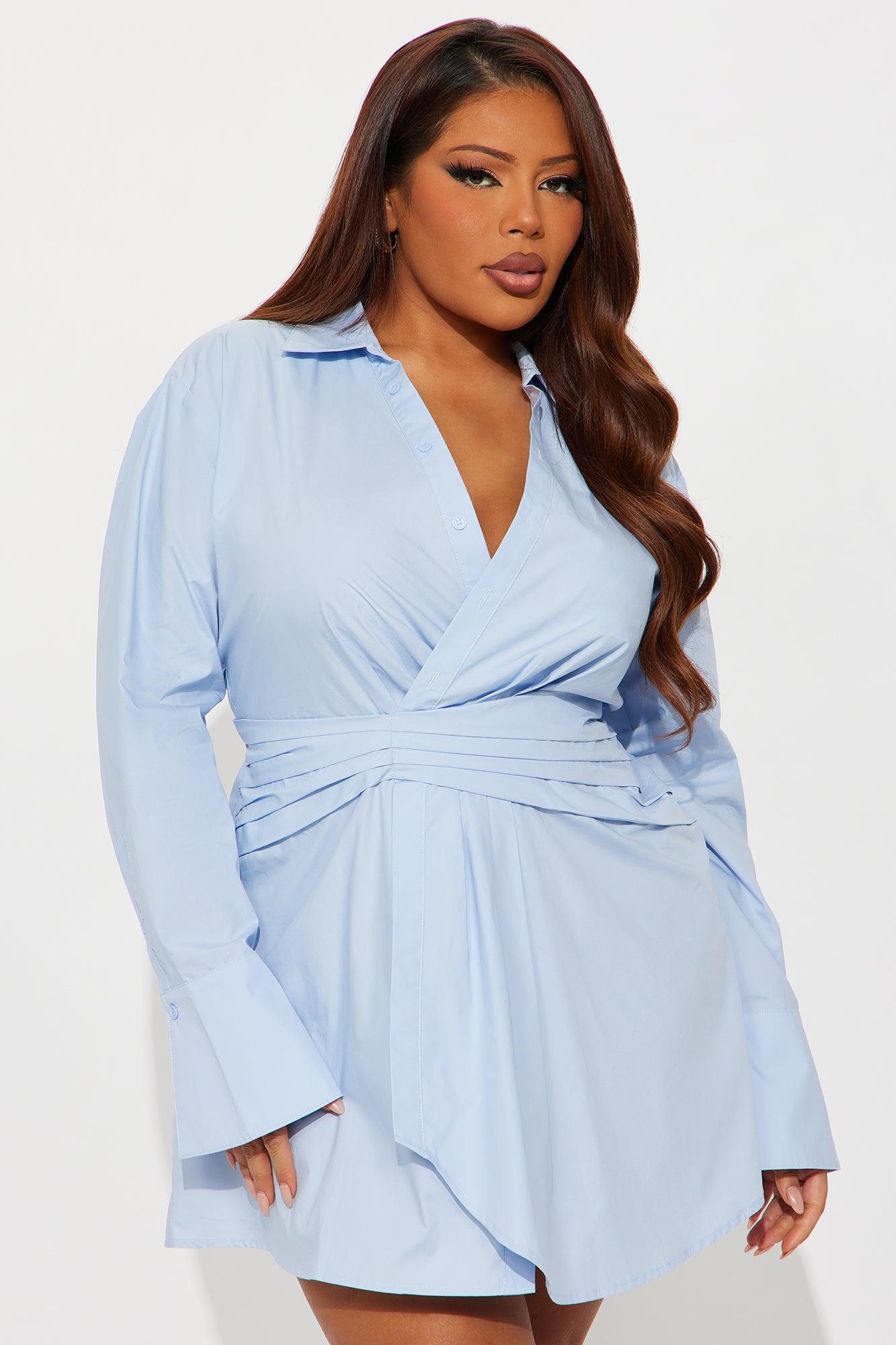 Ainsley Collar Shirt Mini Dress - Blue Female Product Image