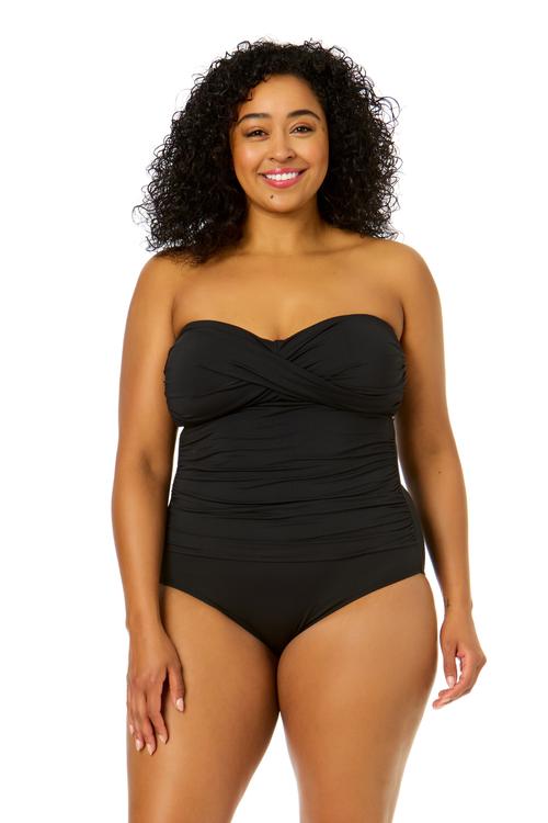 Anne Cole Plus Women's Plus Palm Chic Twist Front Shirred One Piece Swimsuit Product Image