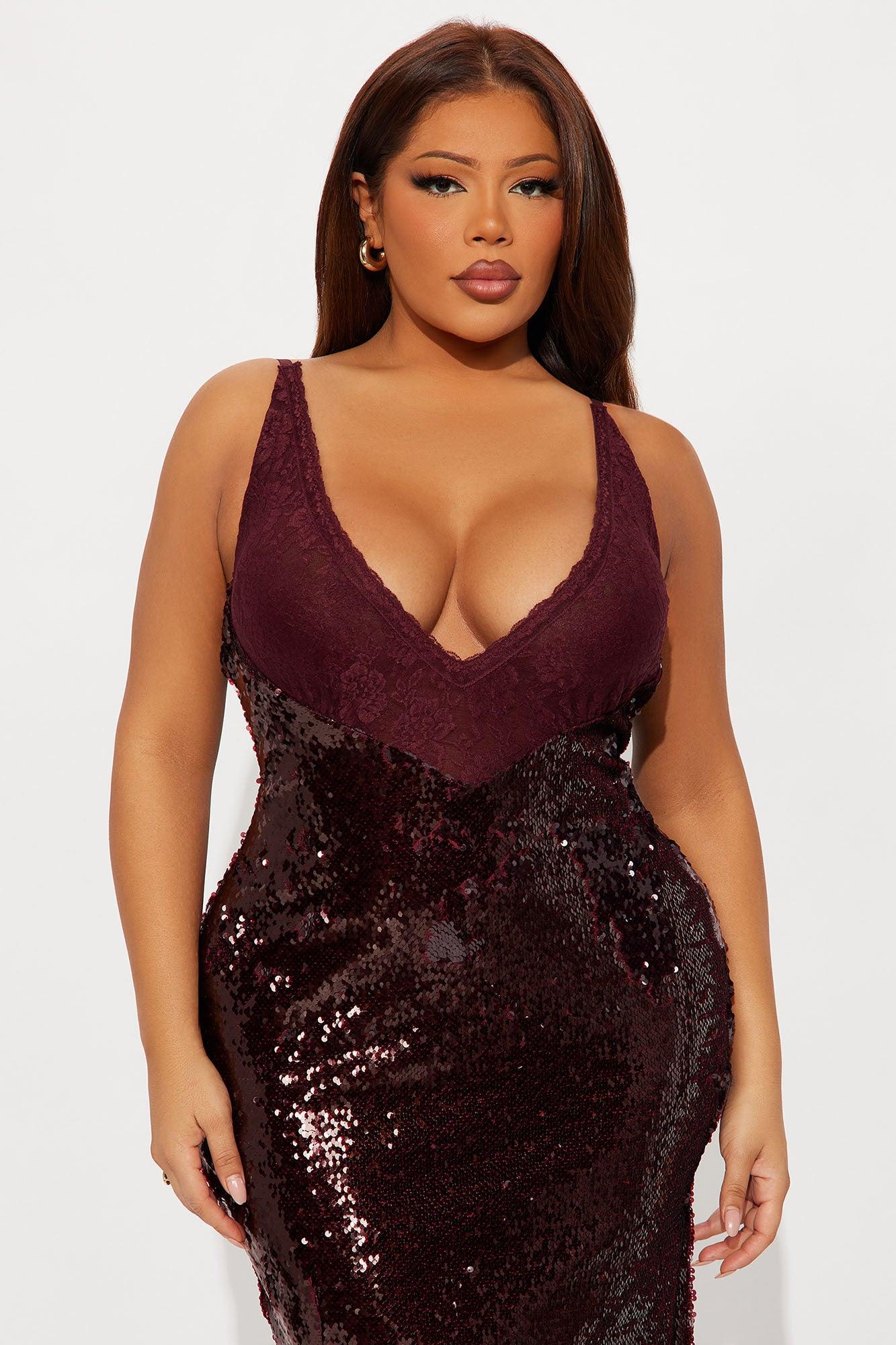 Brittany Lace Sequin Maxi Dress - Burgundy Female Product Image