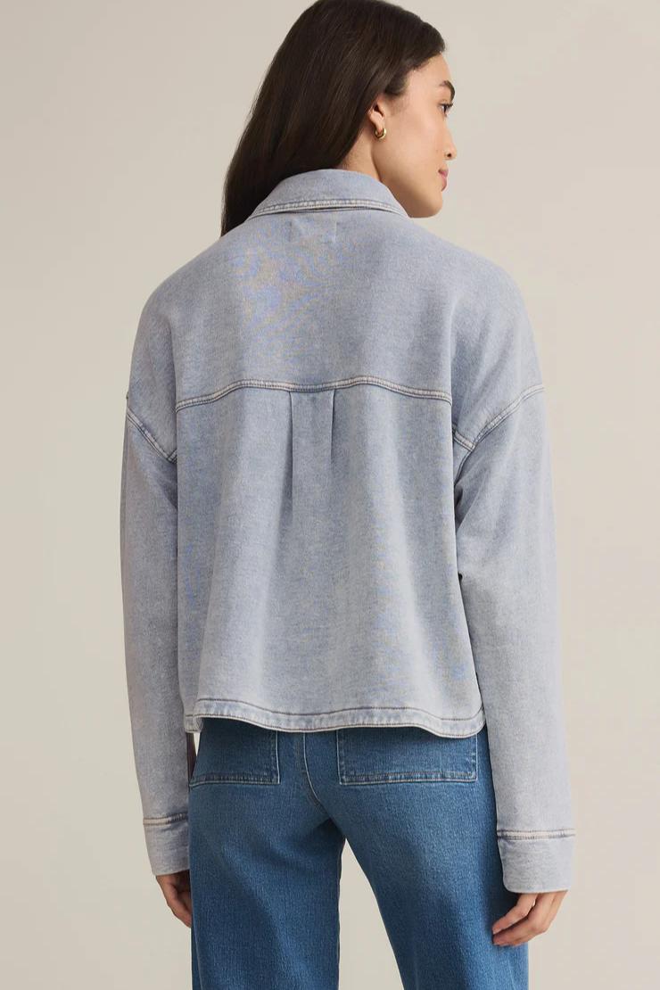 All Day Cropped Knit Denim Jacket Product Image