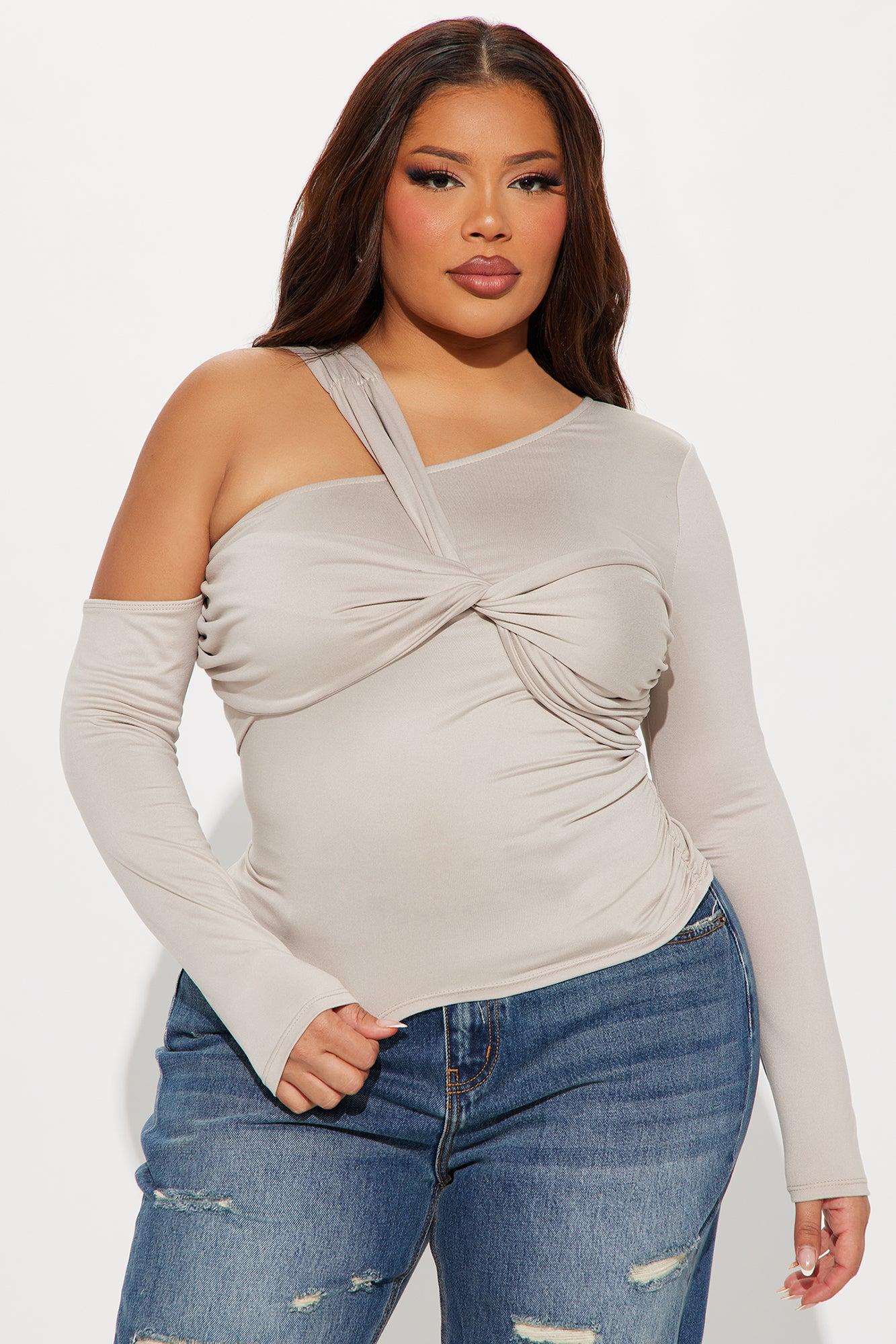 Emory Twist Off Shoulder Top - Taupe Product Image