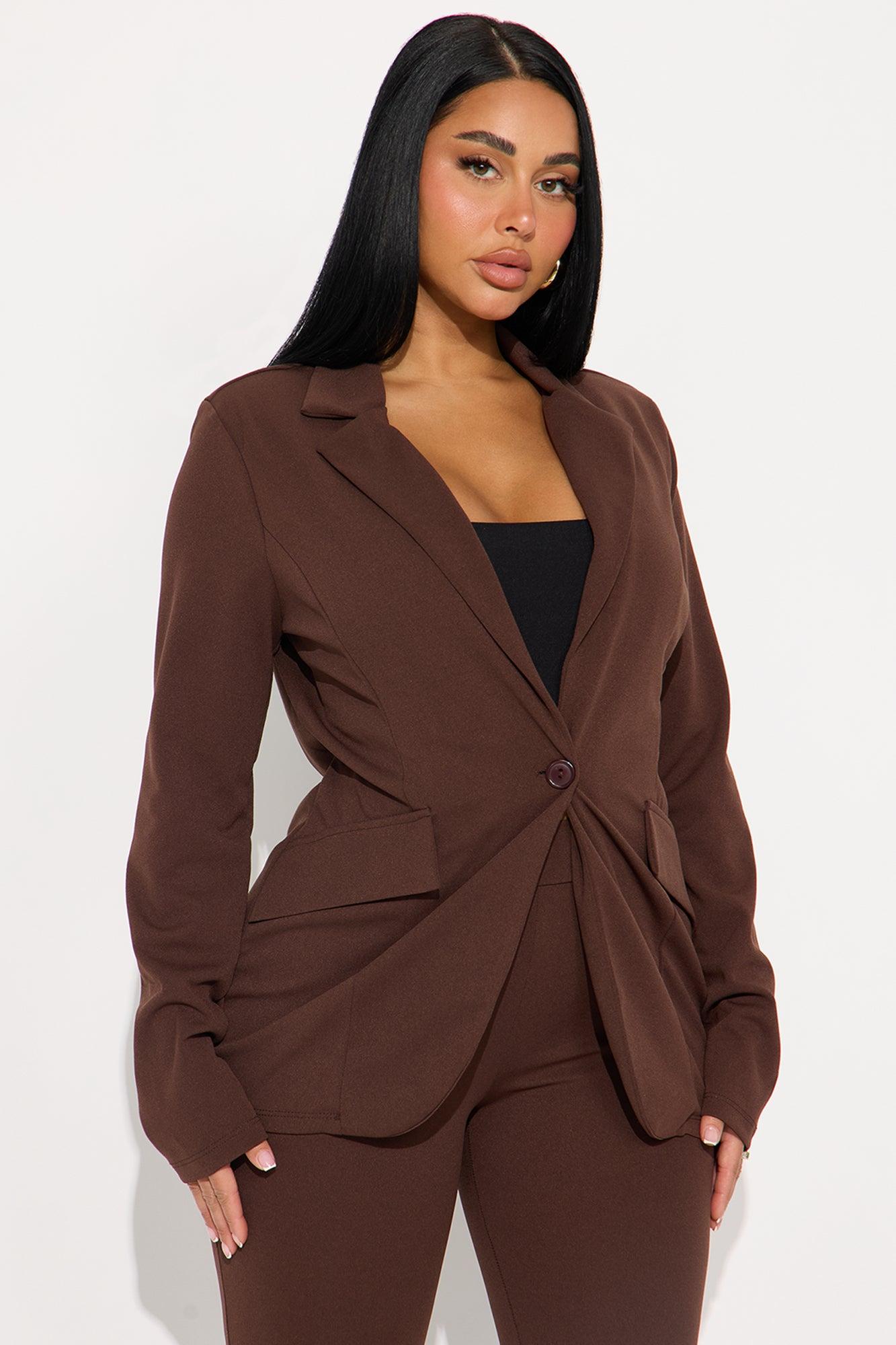 Working It Out Blazer Capri Pant Set - Chocolate Female Product Image
